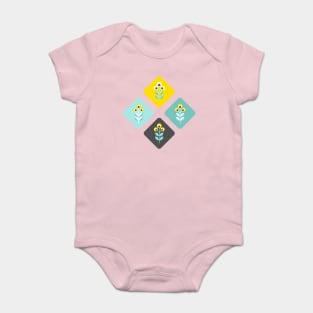 Scandinavian flowers 01, teal, yellow and dark grey Baby Bodysuit